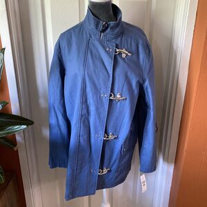 I.E. Relaxed Jacket Women’s Size L Large NWT Blue Zip Up Buckles Pockets Canvas